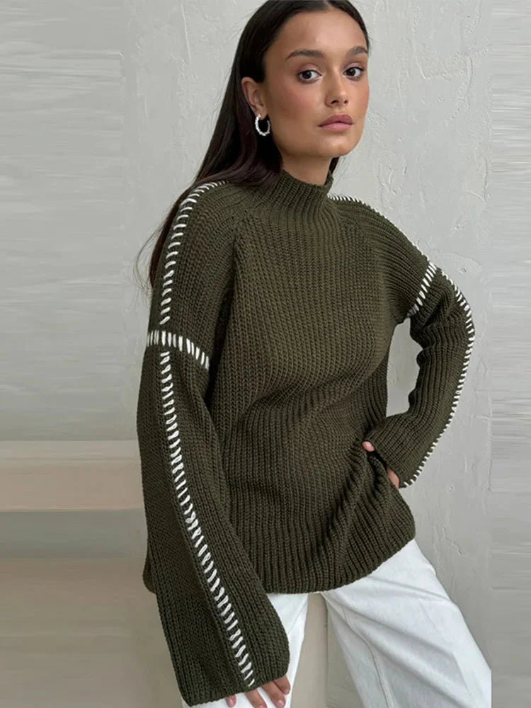 WW | Hoher Kragen Lockeres Modell Pullover Strickwaren Frauen