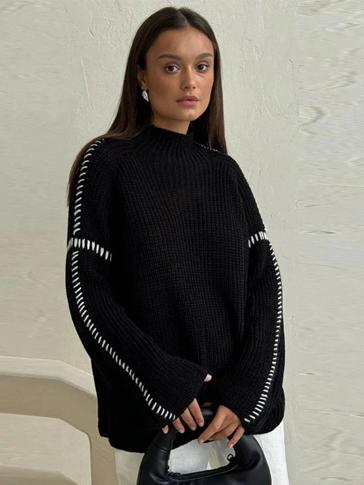 WW | Hoher Kragen Lockeres Modell Pullover Strickwaren Frauen