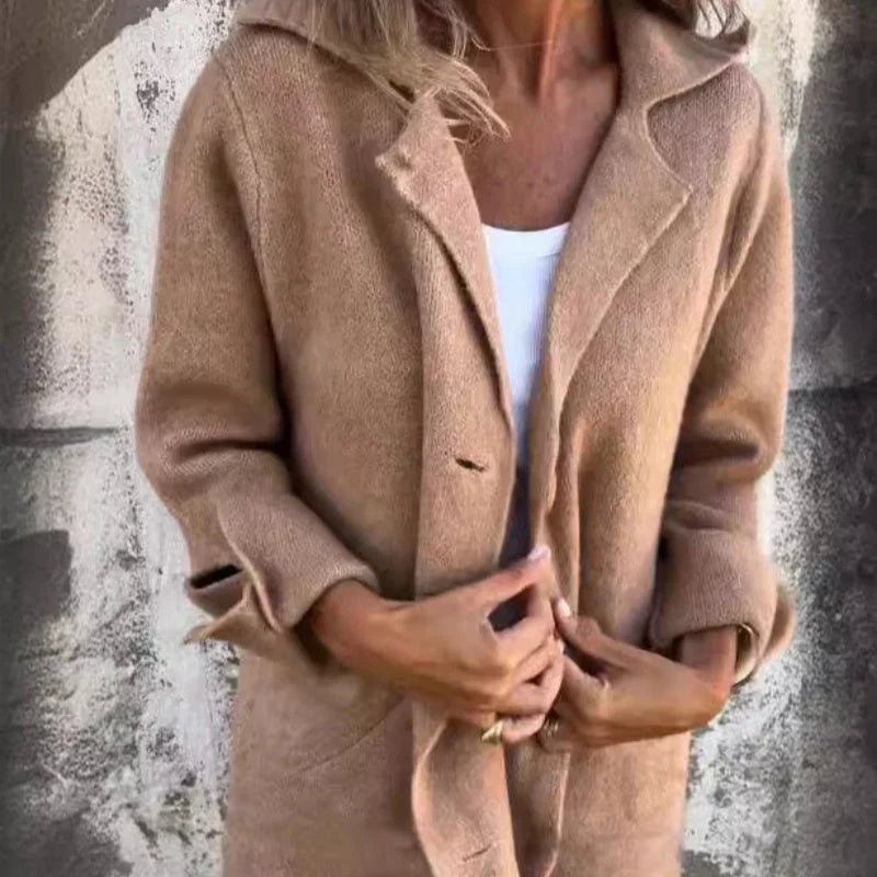 WW | Gemütliche Mittellange Strickjacke Mit Umgeschlagenen Ärmel Für Damen