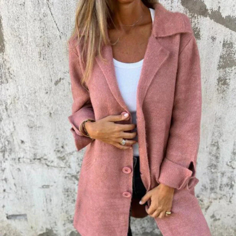 WW | Gemütliche Mittellange Strickjacke Mit Umgeschlagenen Ärmel Für Damen