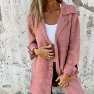 WW | Gemütliche Mittellange Strickjacke Mit Umgeschlagenen Ärmel Für Damen