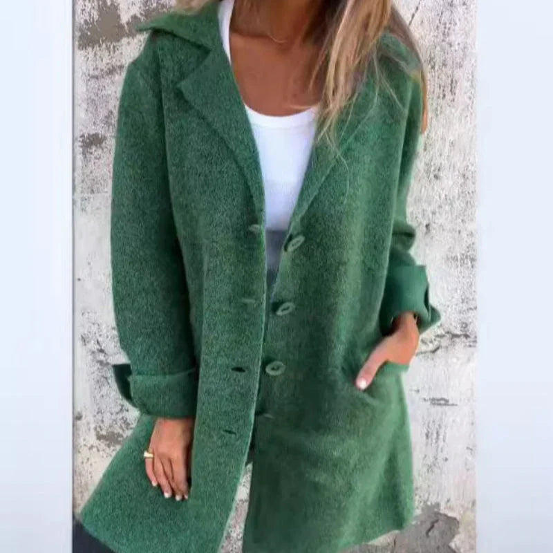 WW | Gemütliche Mittellange Strickjacke Mit Umgeschlagenen Ärmel Für Damen