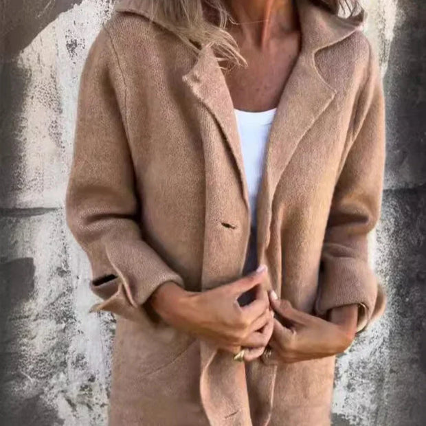 WW | Gemütliche Mittellange Strickjacke Mit Umgeschlagenen Ärmel Für Damen