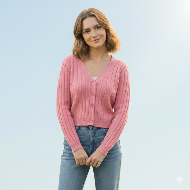 Damen-Kabelstrickpullover mit V-Ausschnitt
