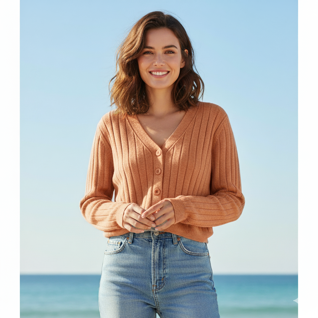 WW | Schnürgestrickter Pullover mit V-Ausschnitt für Damen