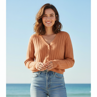 WW | Schnürgestrickter Pullover mit V-Ausschnitt für Damen