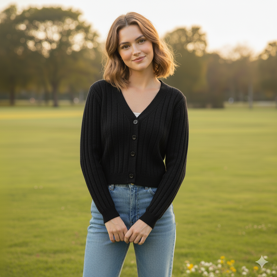 WW | Schnürgestrickter Pullover mit V-Ausschnitt für Damen