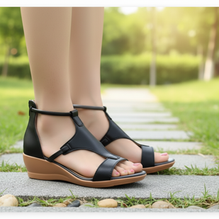 WW - Bequeme orthopädische Keilsandalen für Damen | Lässige Keilsandalen aus Leder mit Fußgewölbeunterstützung
