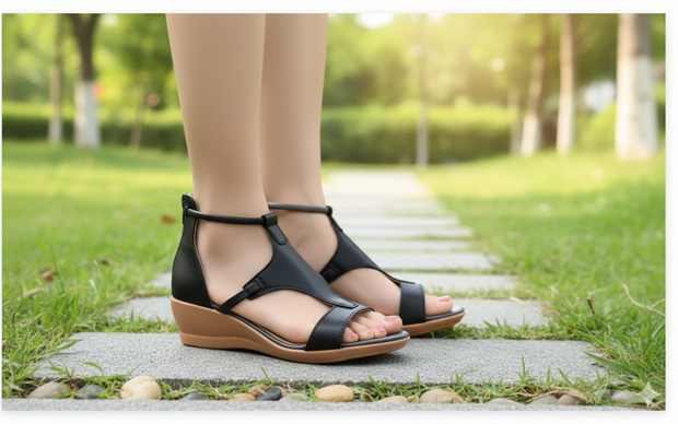 WW - Bequeme orthopädische Keilsandalen für Damen | Lässige Keilsandalen aus Leder mit Fußgewölbeunterstützung