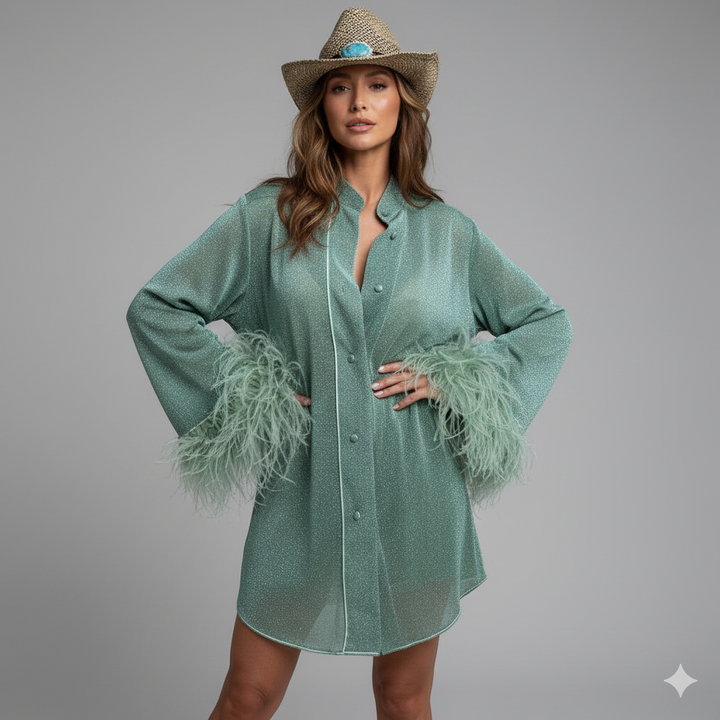 W&W Mode | Herbst Winter Feder Stehkragen Langarmoberteil und Hosen Set