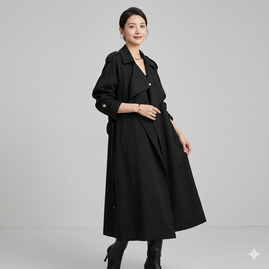 W&W Mode | Eleganter Langer Trenchcoat Bürotasche mit Gürtel