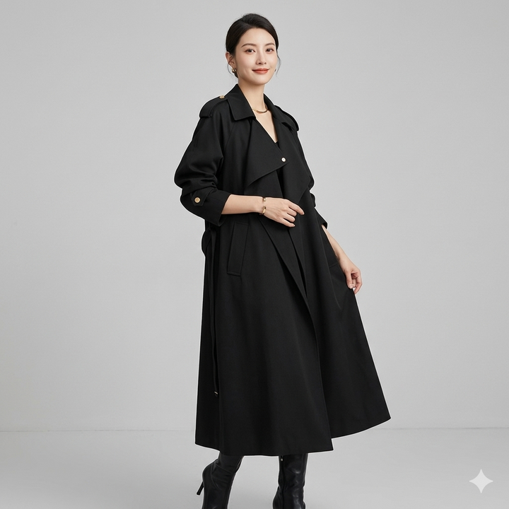 W&W Mode | Eleganter Langer Trenchcoat Bürotasche mit Gürtel
