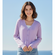 WW | Schnürgestrickter Pullover mit V-Ausschnitt für Damen