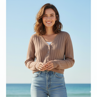 WW | Schnürgestrickter Pullover mit V-Ausschnitt für Damen