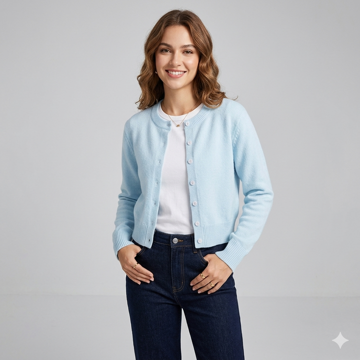 W&W Mode | Damen Fein Gestrickte Jacke mit V-ausschnitt und Knopfleiste