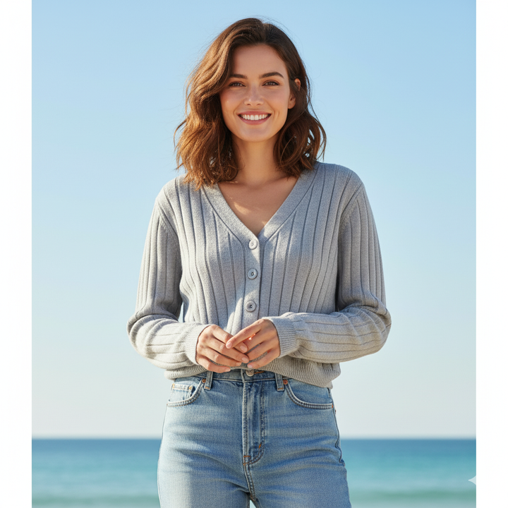 Damen-Kabelstrickpullover mit V-Ausschnitt