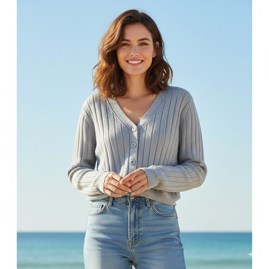 WW | Schnürgestrickter Pullover mit V-Ausschnitt für Damen