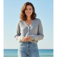 WW | Schnürgestrickter Pullover mit V-Ausschnitt für Damen