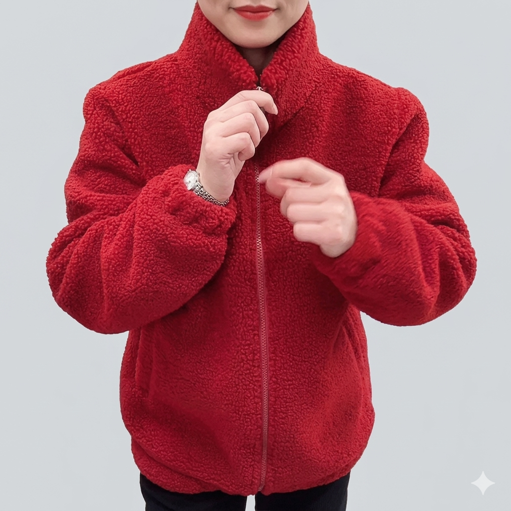 Damen Flauschige Fleecejacke mit hohen Kragen und seitlichen Taschen W&W Mode