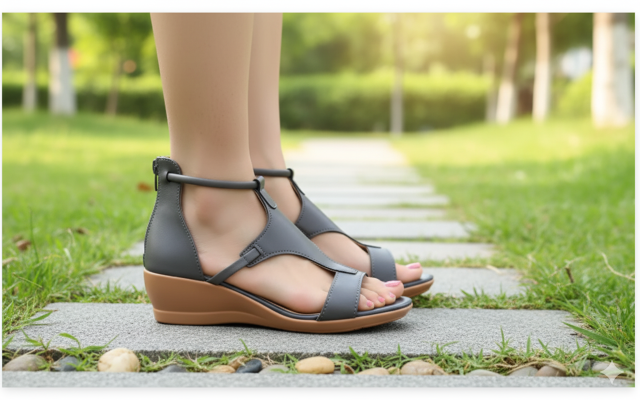 WW - Bequeme orthopädische Keilsandalen für Damen | Lässige Keilsandalen aus Leder mit Fußgewölbeunterstützung