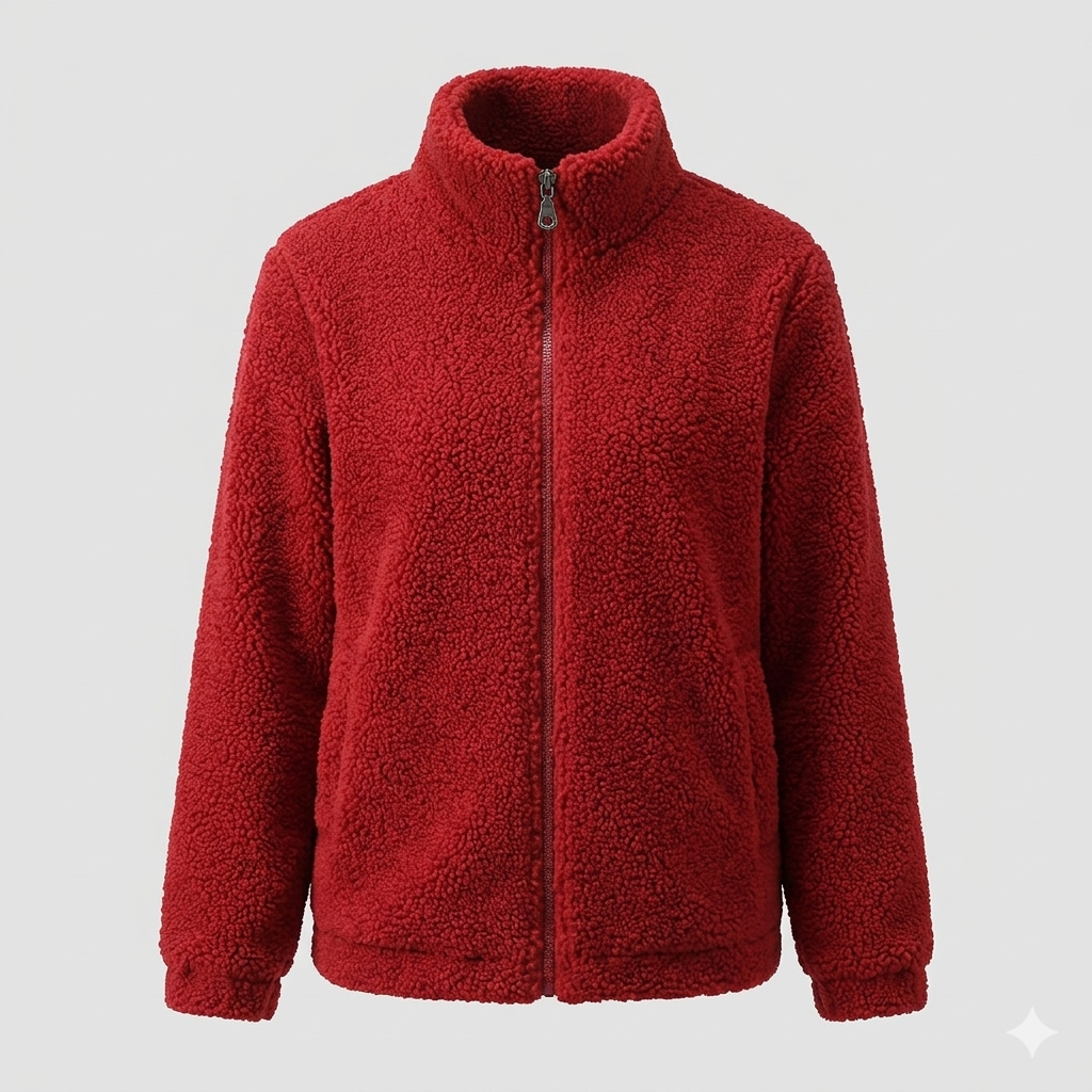 Damen Flauschige Fleecejacke mit hohen Kragen und seitlichen Taschen W&W Mode