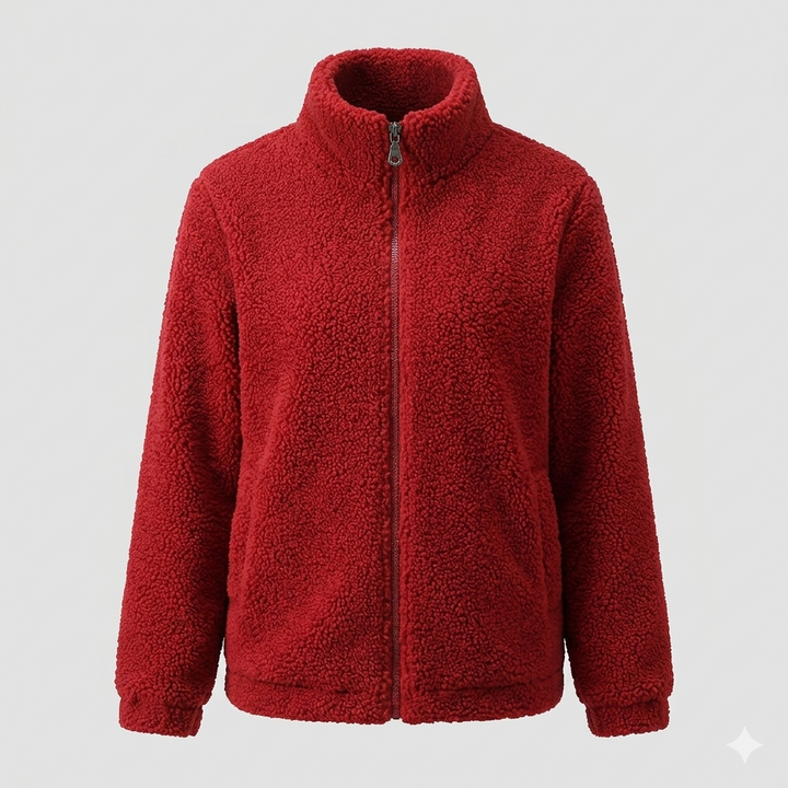 Damen Flauschige Fleecejacke mit hohen Kragen und seitlichen Taschen W&W Mode