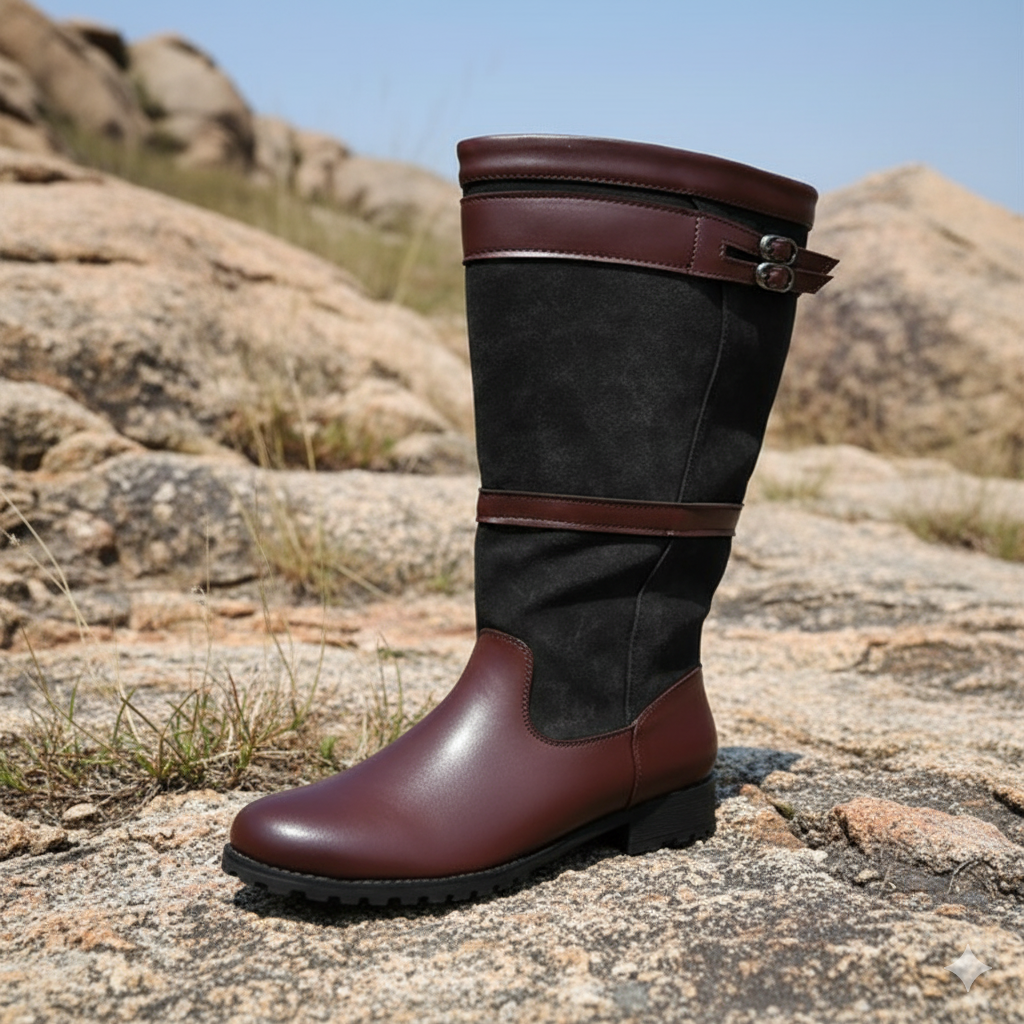 WW | Outdoor-Stiefel mit hohem Schaft und Schnallen - Leder-Regenstiefel für Damen