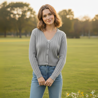 WW | Schnürgestrickter Pullover mit V-Ausschnitt für Damen