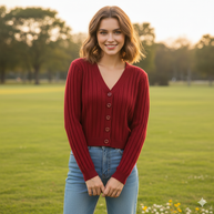 WW | Schnürgestrickter Pullover mit V-Ausschnitt für Damen