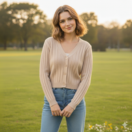 WW | Schnürgestrickter Pullover mit V-Ausschnitt für Damen