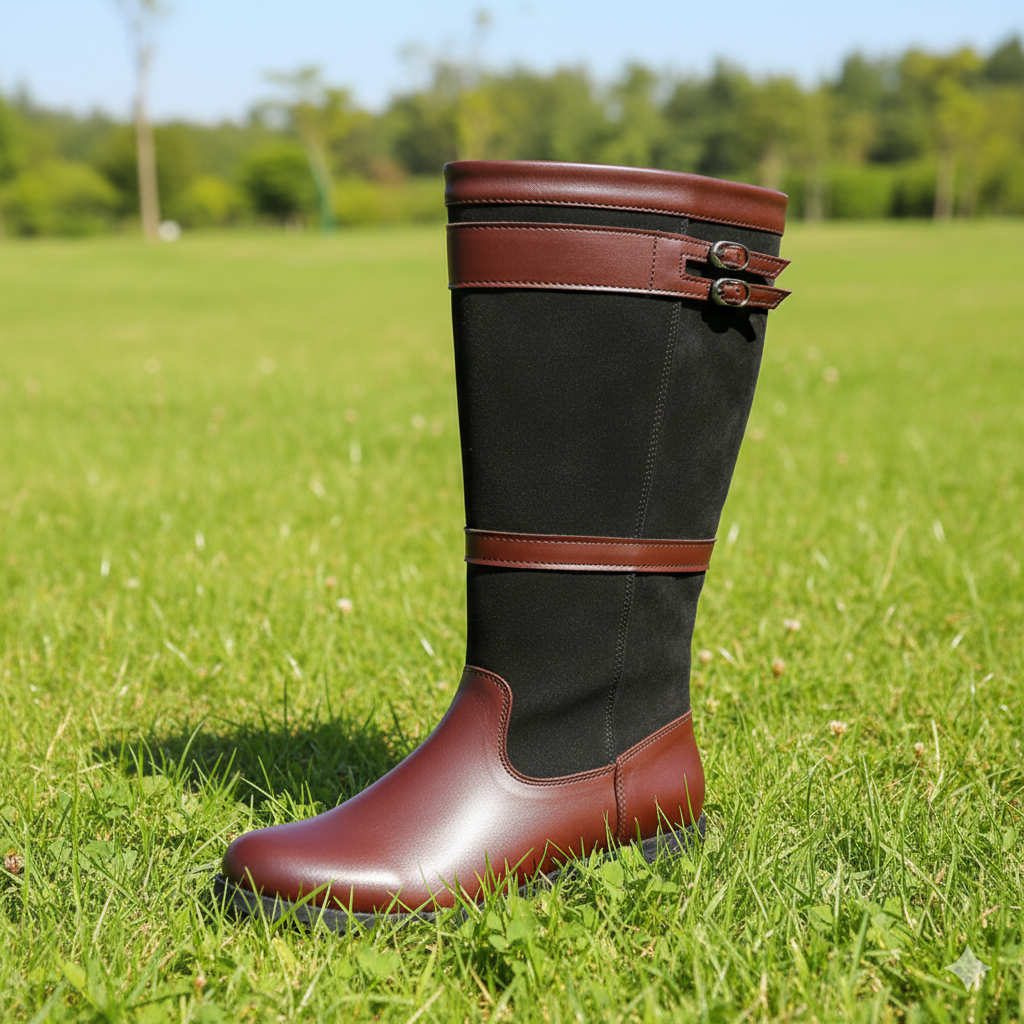 WW | Outdoor-Stiefel mit hohem Schaft und Schnallen - Leder-Regenstiefel für Damen