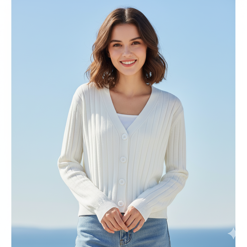 WW | Schnürgestrickter Pullover mit V-Ausschnitt für Damen