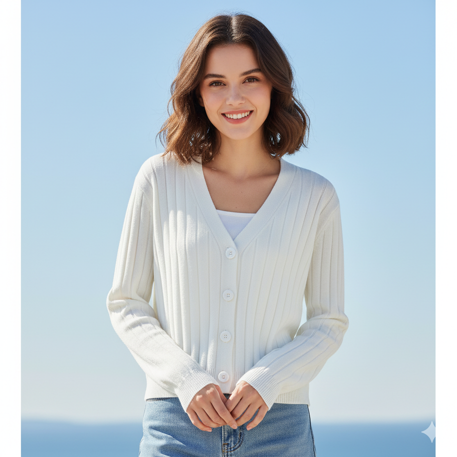 WW | Schnürgestrickter Pullover mit V-Ausschnitt für Damen