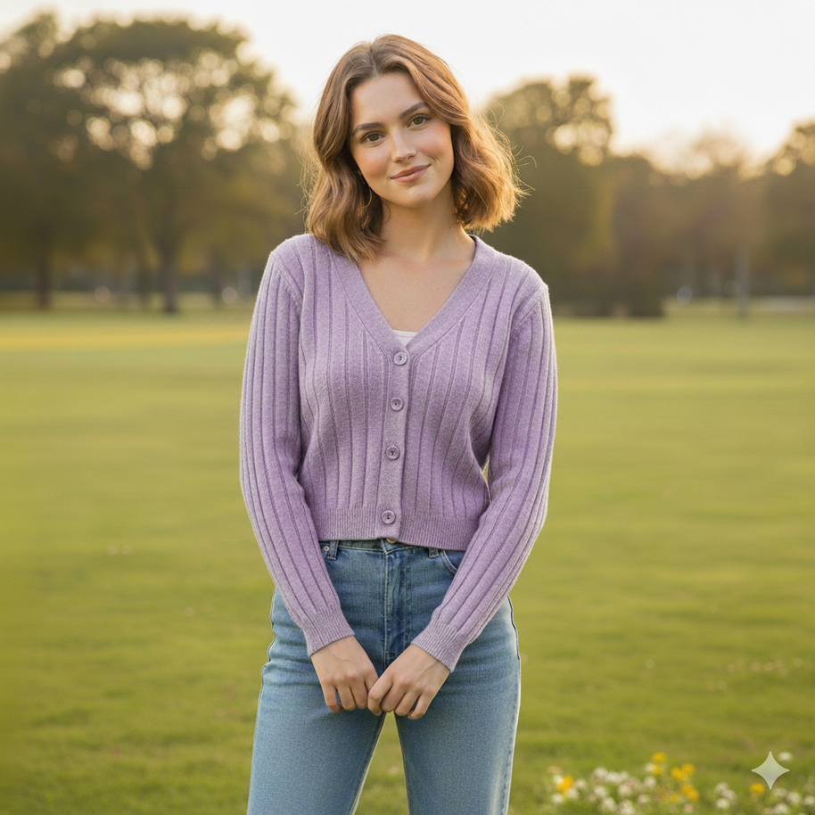 WW | Schnürgestrickter Pullover mit V-Ausschnitt für Damen