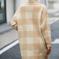 Lange Strickjacke | Warm karierter Cardigan für Frauen