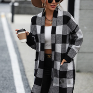 Lange Strickjacke | Warm karierter Cardigan für Frauen