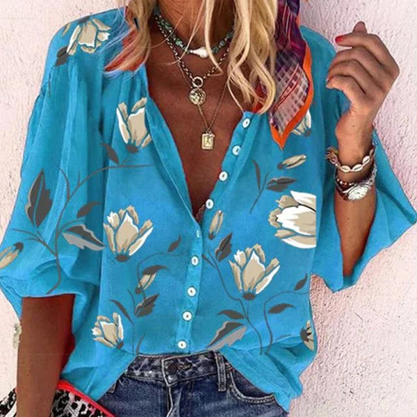 WW | Elegantes Floral Gebuttontes Bluse Für Frauen