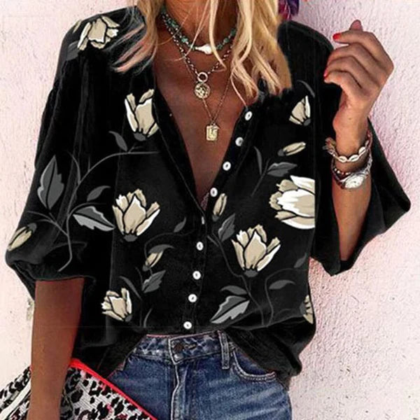 WW | Elegantes Floral Gebuttontes Bluse Für Frauen