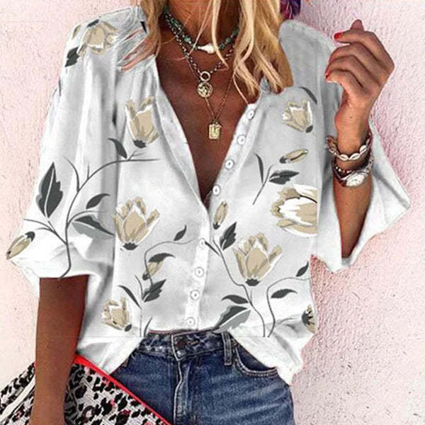 WW | Elegantes Floral Gebuttontes Bluse Für Frauen