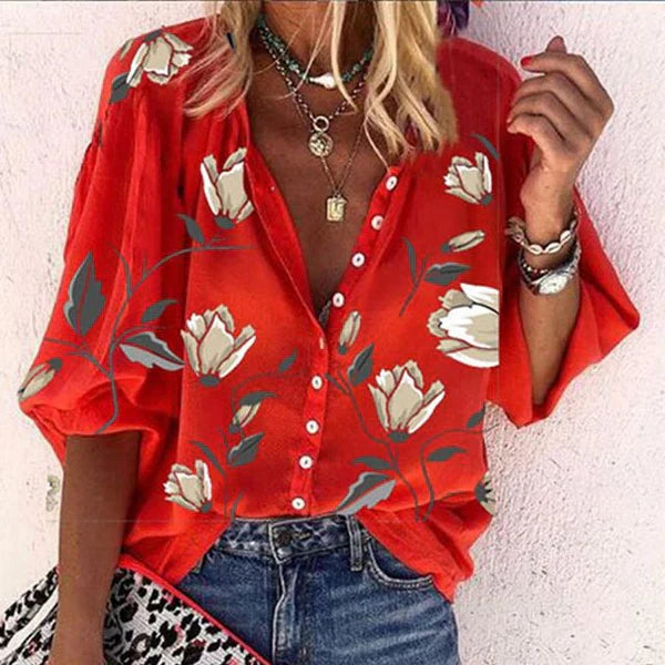 WW | Elegantes Floral Gebuttontes Bluse Für Frauen