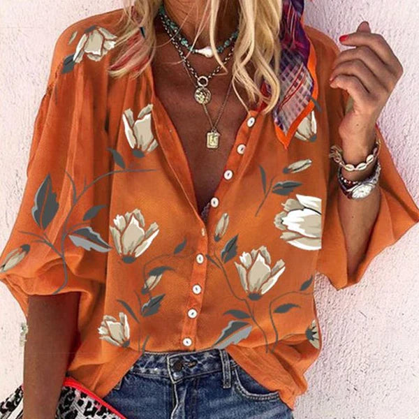 WW | Elegantes Floral Gebuttontes Bluse Für Frauen