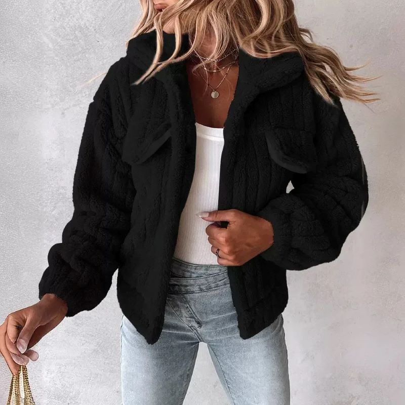 WW | Damen Teddy Jacke mit Oversized Passform und Umklappkragen