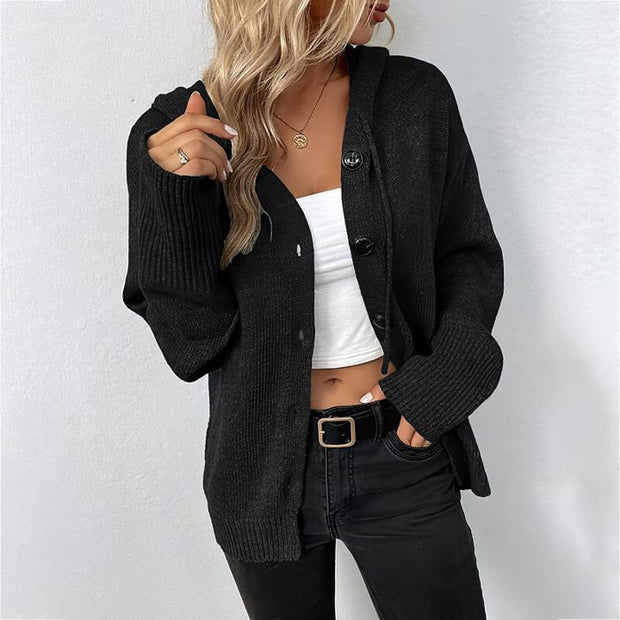 WW | Strickjacke Warm Mit Kapuze Mit Knöpfen Damenjacke