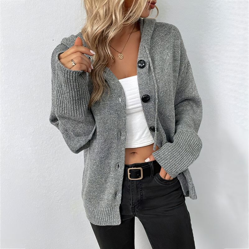 W&W Mode | Strickjacke Warm Mit Kapuze Mit Knöpfen Damenjacke