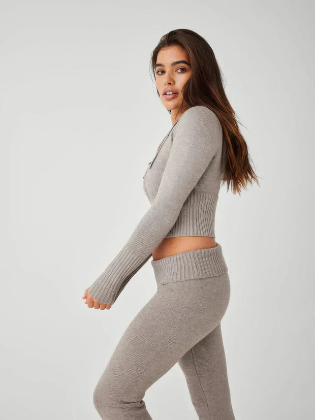 WW | Loungewear Set Damen Zip Zweiteiliges Set aus Strickjacke und Strickhose