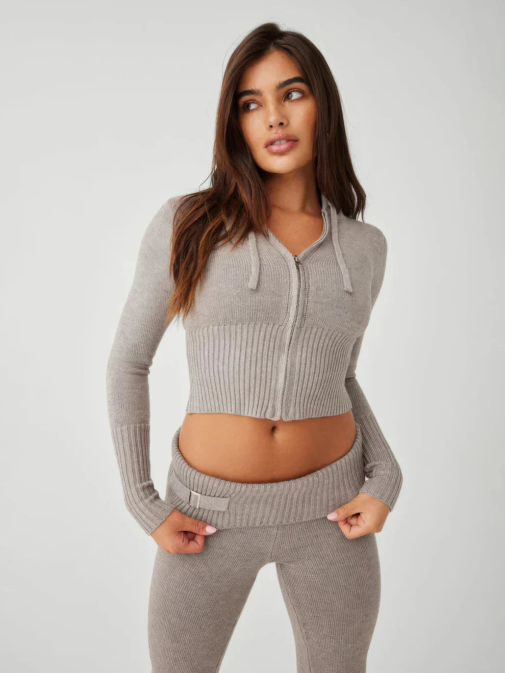 WW | Loungewear Set Damen Zip Zweiteiliges Set aus Strickjacke und Strickhose