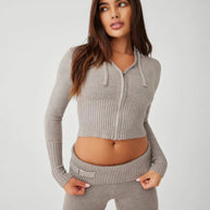 WW | Loungewear Set Damen Zip Zweiteiliges Set aus Strickjacke und Strickhose