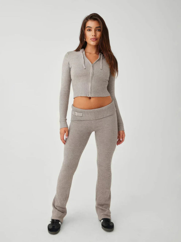 W&W Mode | Loungewear Set Damen Zip Zweiteiliges Set aus Strickjacke und Strickhose