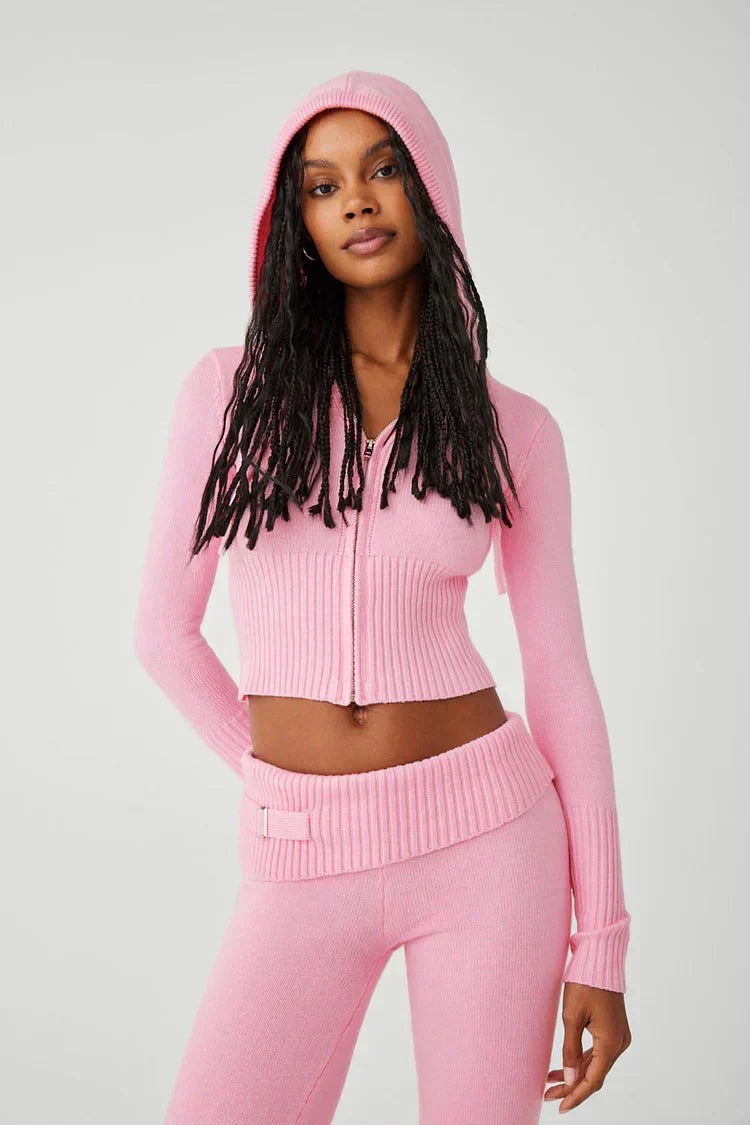 W&W Mode | Loungewear Set Damen Zip Zweiteiliges Set aus Strickjacke und Strickhose