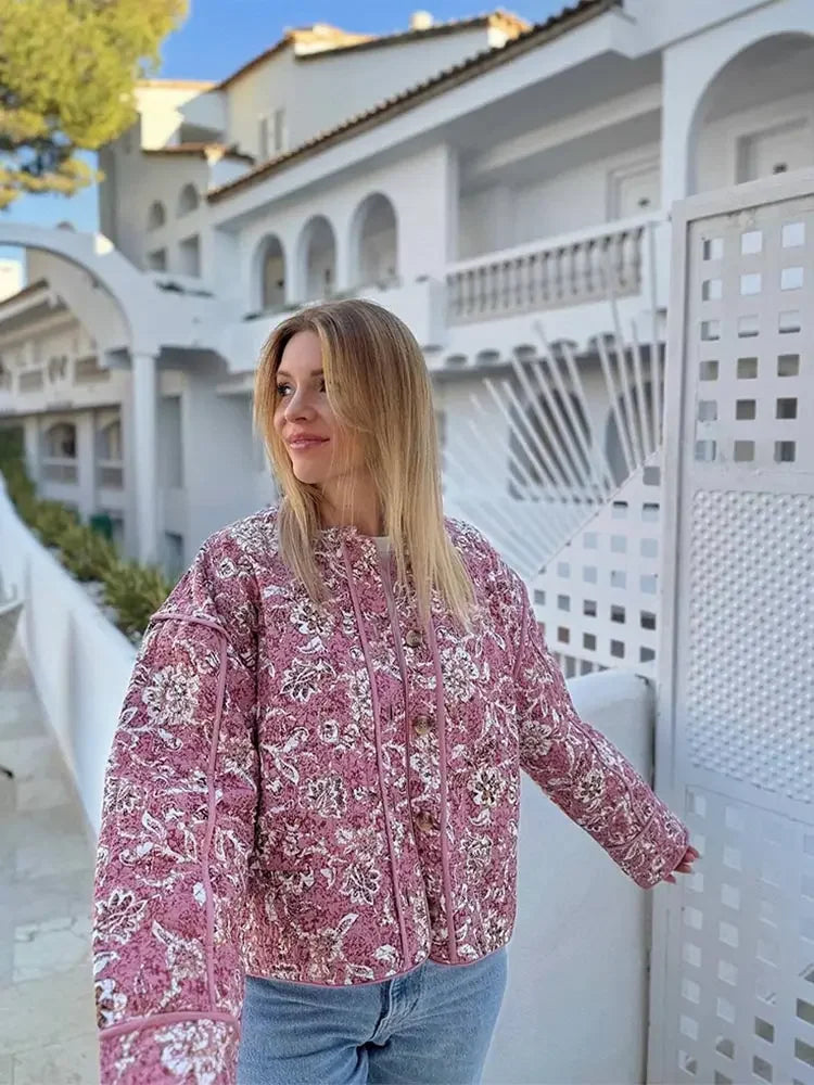 W&W Mode - Damen floral gesteppte Jacke für gemütliche Tage